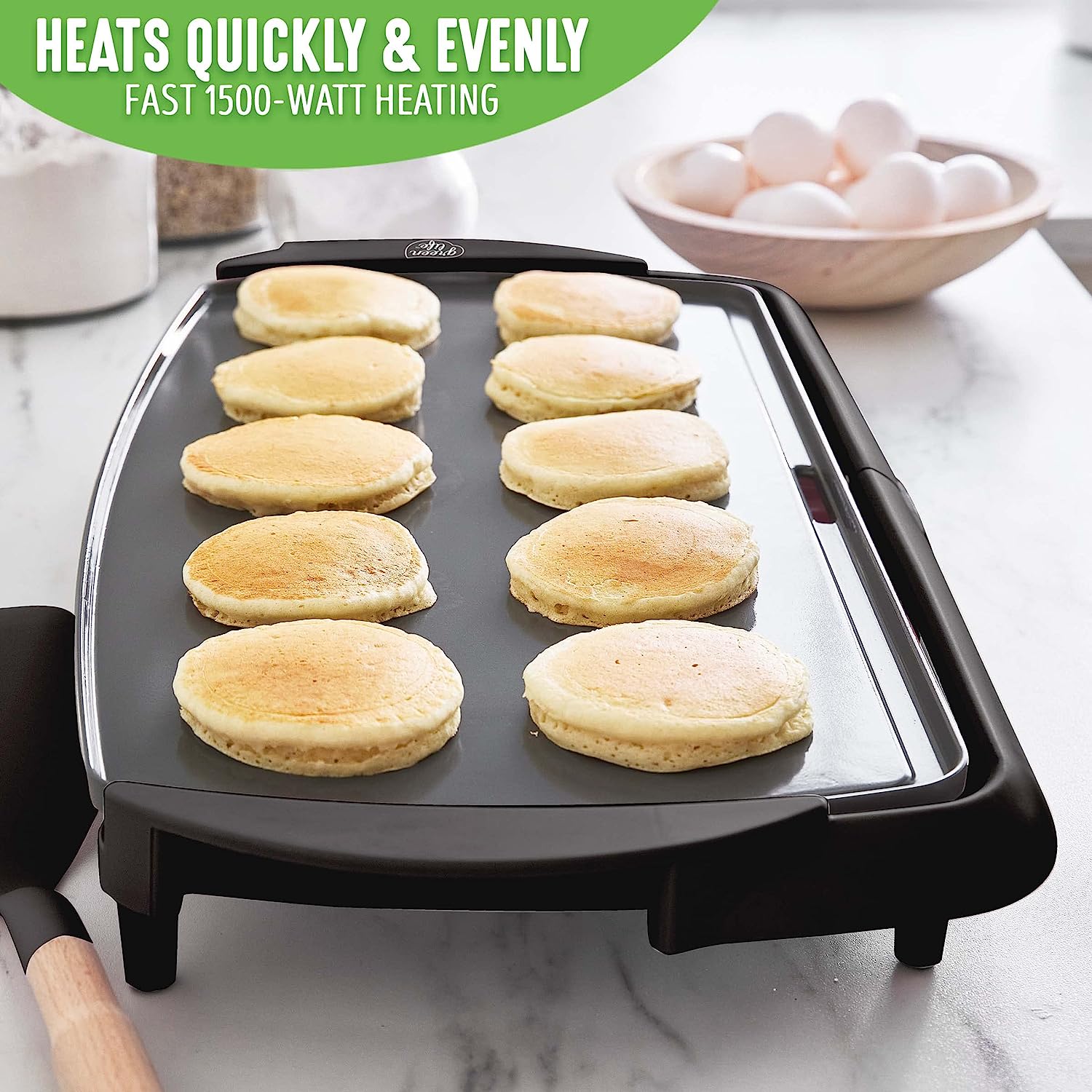 GreenLife 3-in-1 Breakfast Maker Station， Healthy Ceramic Nonstick Dual Griddles for Eggs Meat and Pancakes， 2 Slice Toast Drawer， Easy-to-use Timer， Turquoise - Image 7